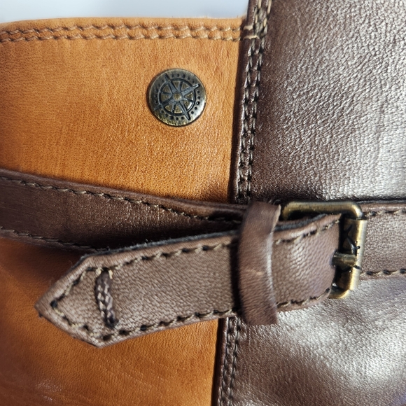 Bussola Italian 'Lausanne' Two-Tone Toffee Chocolate Leather Boots Womens 8.5 - Picture 8 of 13